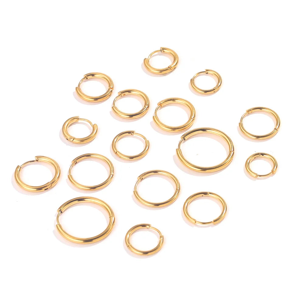 6pcs Stainless Steel Hoop Earrings Women Earrings Men Punk Hiphop Bijoux Gift Fashion Plated 18K Gold Jewelry Piercing Accessory