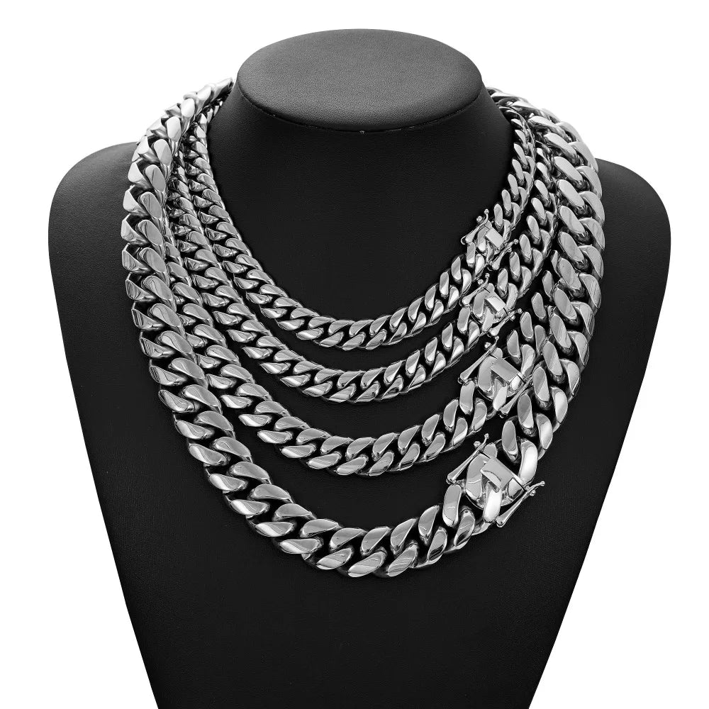 12mm-22mm Silver Color Stainless Steel Cuban Miami Chains Necklaces Big Heavy Round Link Chain for unisex Hip Hop Rock jewelry