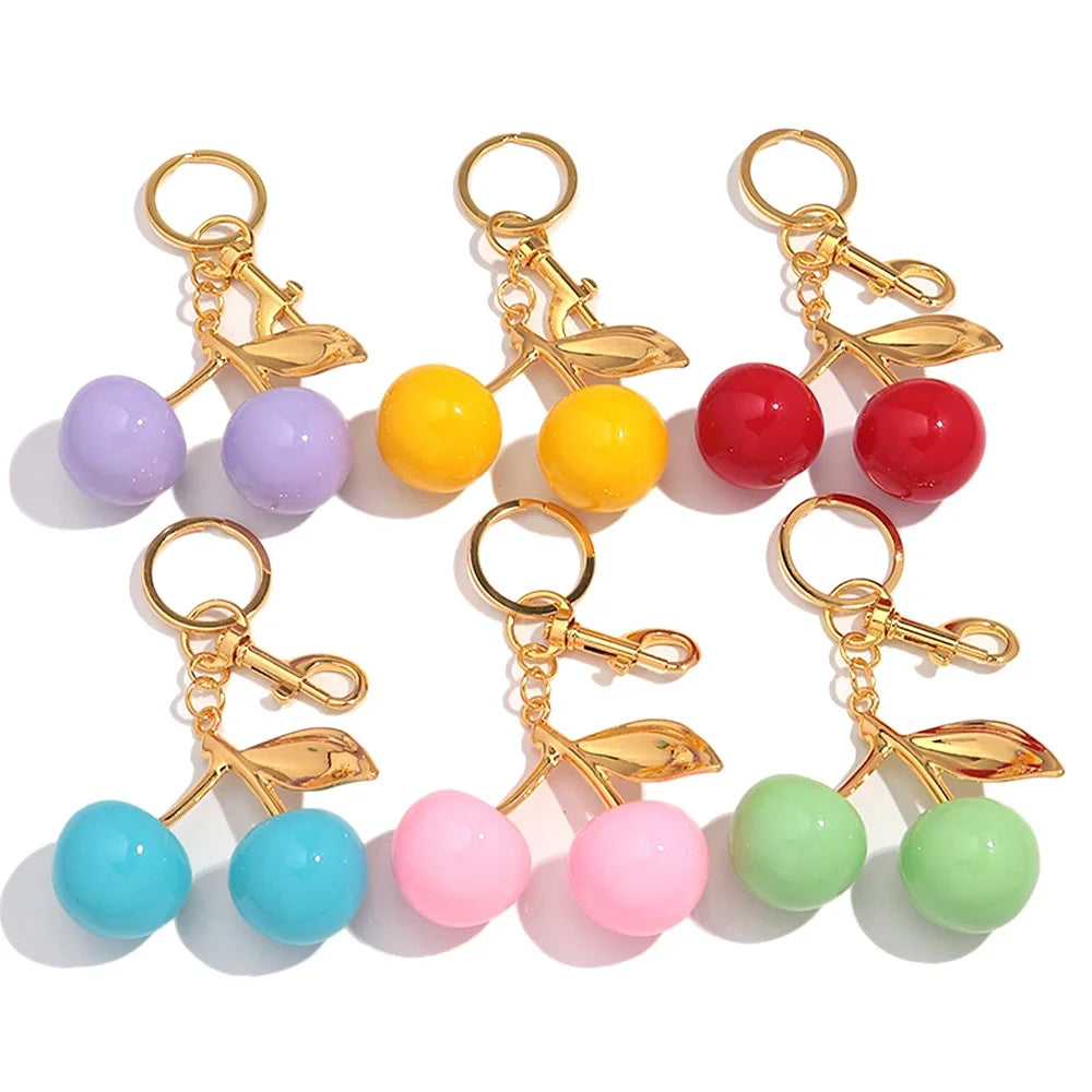 Trendy Red Cherry Pendant Keychain for Women Cute Bag Decorations Multifunctional Jewelry Car Key Accessories Charm Keyring Gift