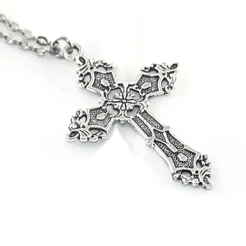 Gothic Big Zircon Cross Necklace Unisex Y2K Irregular Goth Large Cross Pendant Necklaces  for Men Women Couple Necklace Jewelry