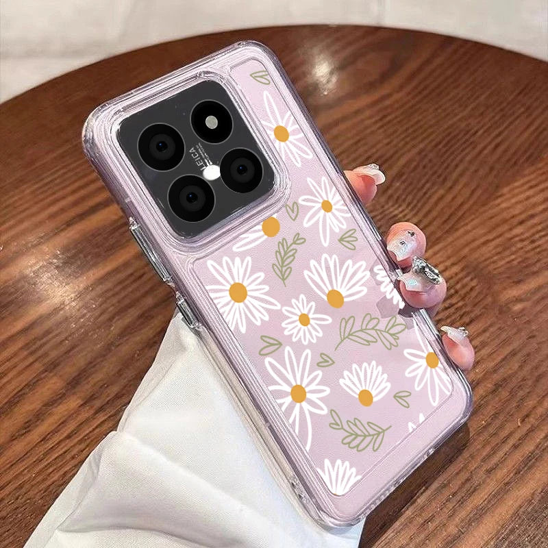 For Xiaomi Redmi Note 14 Pro 5G Case Lovely Cartoon Line Flower Print Clear Soft Cover For Funda Redmi Note 14 13 12 Pro 5G 11