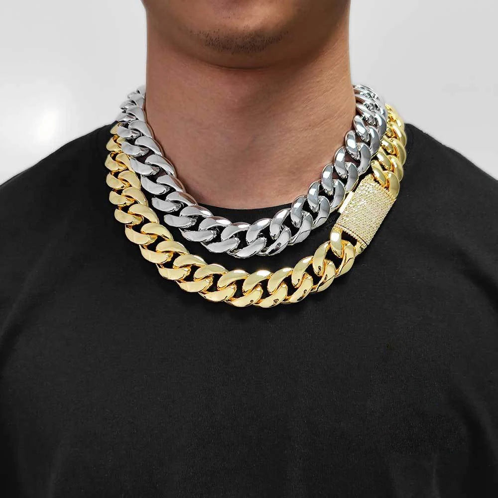 8-22mm Hip Hop Bling Iced Out 18k Gold-plated Stainless Steel Dense Cuban Miami Link Chain Necklaces for Unisex  Rapper Jewelry
