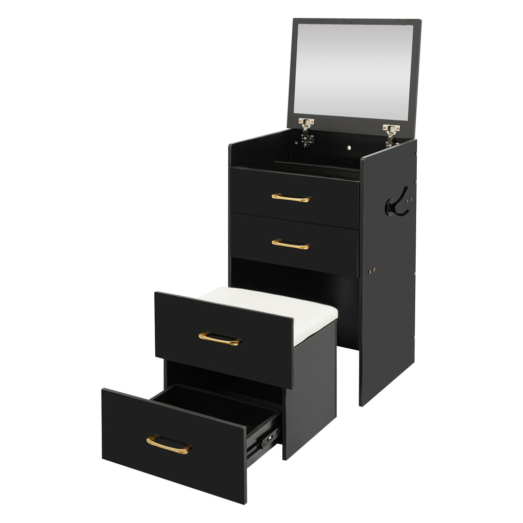 Black/White Makeup Desk with Mirror Compact Dressing Table 3-in-1 Design Small Make Up Table