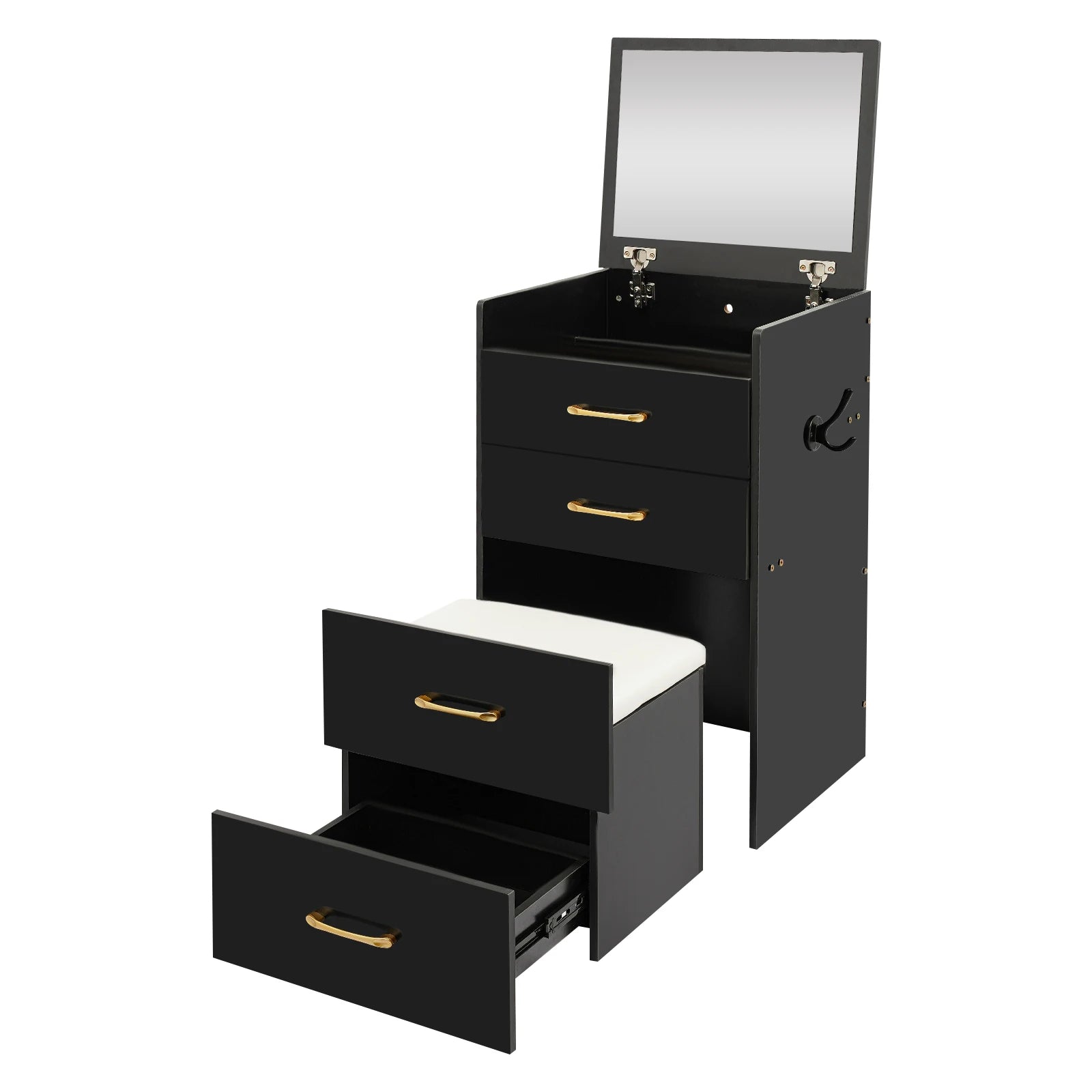 Black/White Makeup Desk with Mirror Compact Dressing Table 3-in-1 Design Small Make Up Table