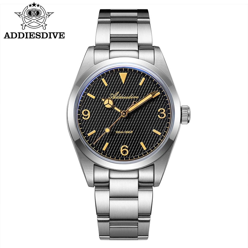 ADDIESDIVE New Men's Analog Watch Bubble Mirror Glass 100m Luminous Men's Quartz Watches with Stainless Steel Bracelet AD2096
