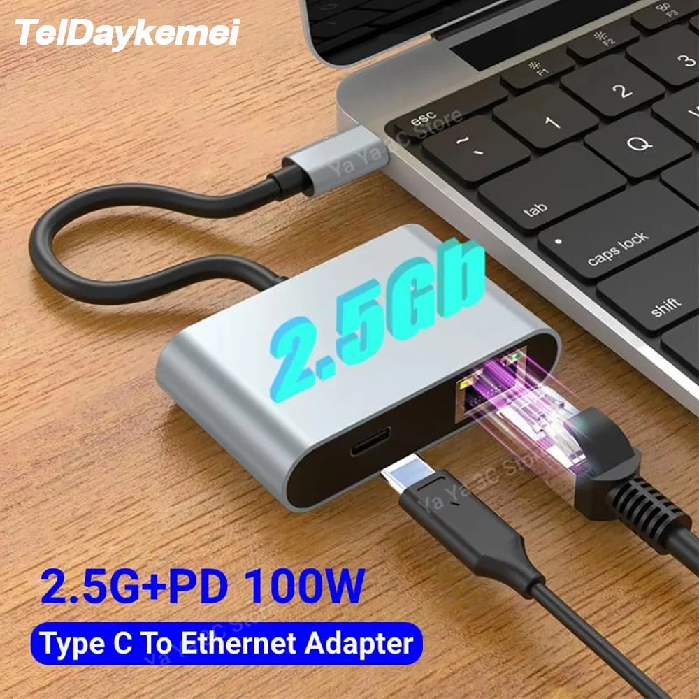 USB C HUB Type C to 2.5G Ethernet Adapter with PD100W Port USB 3.2 to 2.5Gbps Gigabit Network Card for Macbook Pro Laptop