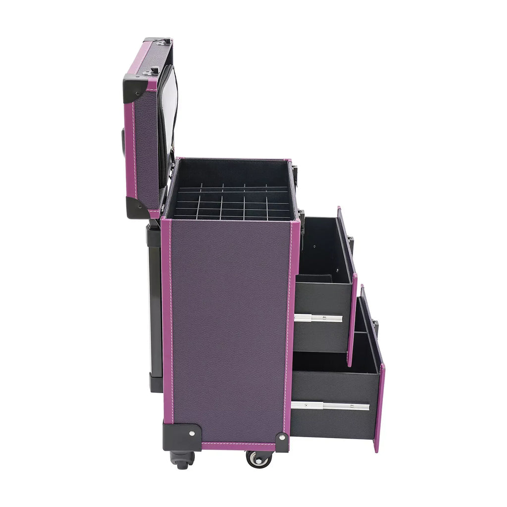 Rolling Makeup Case Cosmetic Case Trolley Make Up Suitcase with Wheels Purple