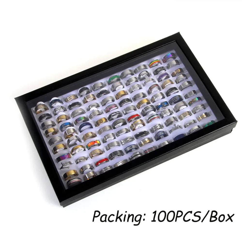 Stainless steel Rings Fashion Jewelry Party Gift Wedding Rings Mix Style Wholesale 100pcs/Lots Mens Womens