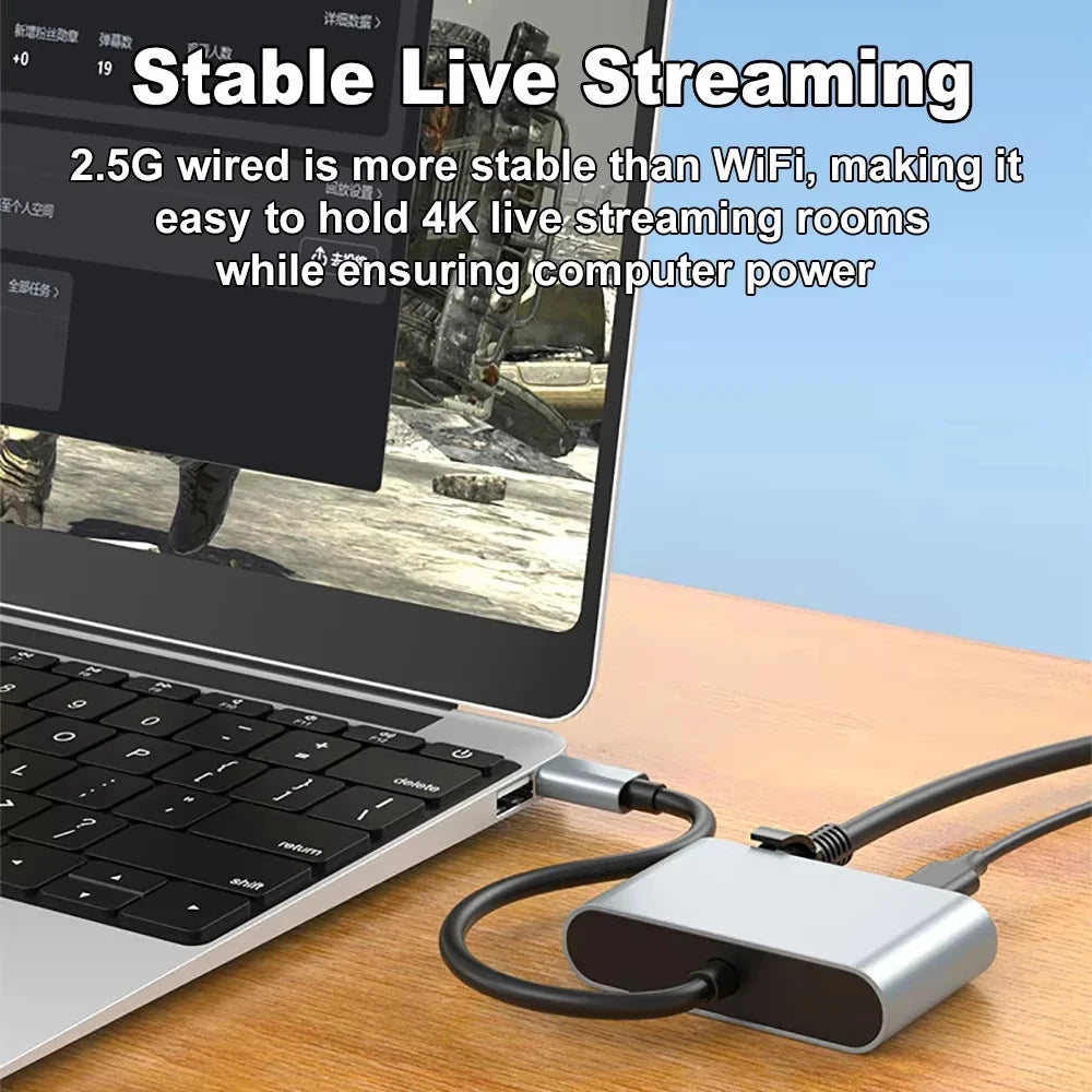 USB C HUB Type C to 2.5G Ethernet Adapter with PD100W Port USB 3.2 to 2.5Gbps Gigabit Network Card for Macbook Pro Laptop