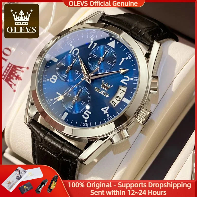 OLEVS 2878 Men Watch Brand Luxury Quartz Watch Business Leather Strap Waterproof Luminous Leisure Sports Men Watch Reloj Hombre