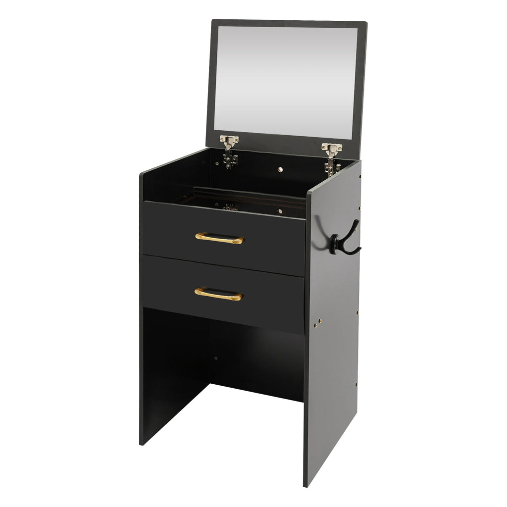 Black/White Makeup Desk with Mirror Compact Dressing Table 3-in-1 Design Small Make Up Table