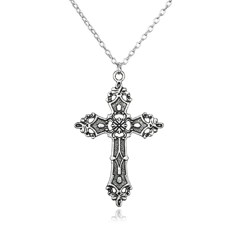 Gothic Big Zircon Cross Necklace Unisex Y2K Irregular Goth Large Cross Pendant Necklaces  for Men Women Couple Necklace Jewelry