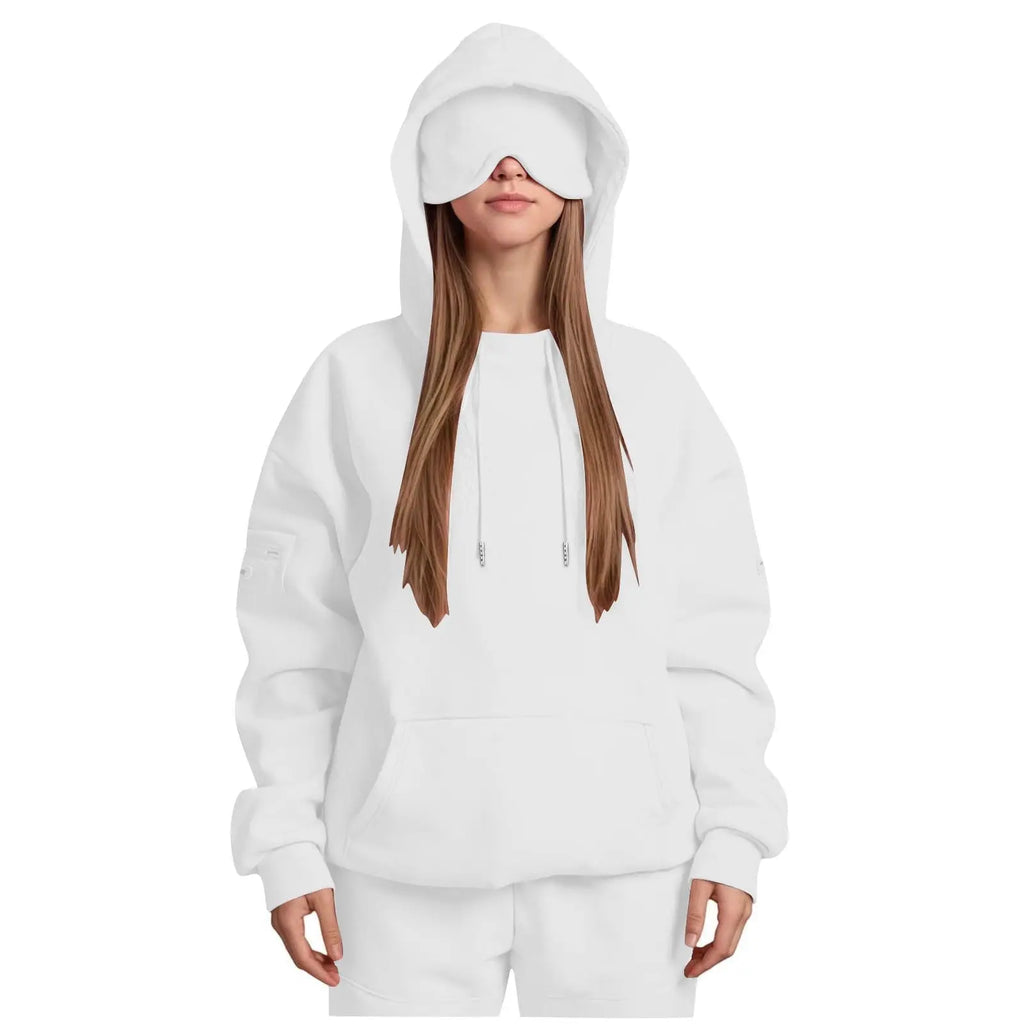 Unisex Hooded Sweatshirt With Built-In Eye Mask Casual Long Sleeved Solid Color Sports Pullover Loose Fit Sweatshirt 2025