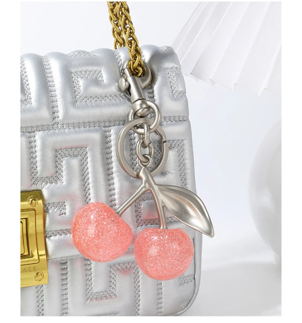 Trendy Red Cherry Pendant Keychain for Women Cute Bag Decorations Multifunctional Jewelry Car Key Accessories Charm Keyring Gift