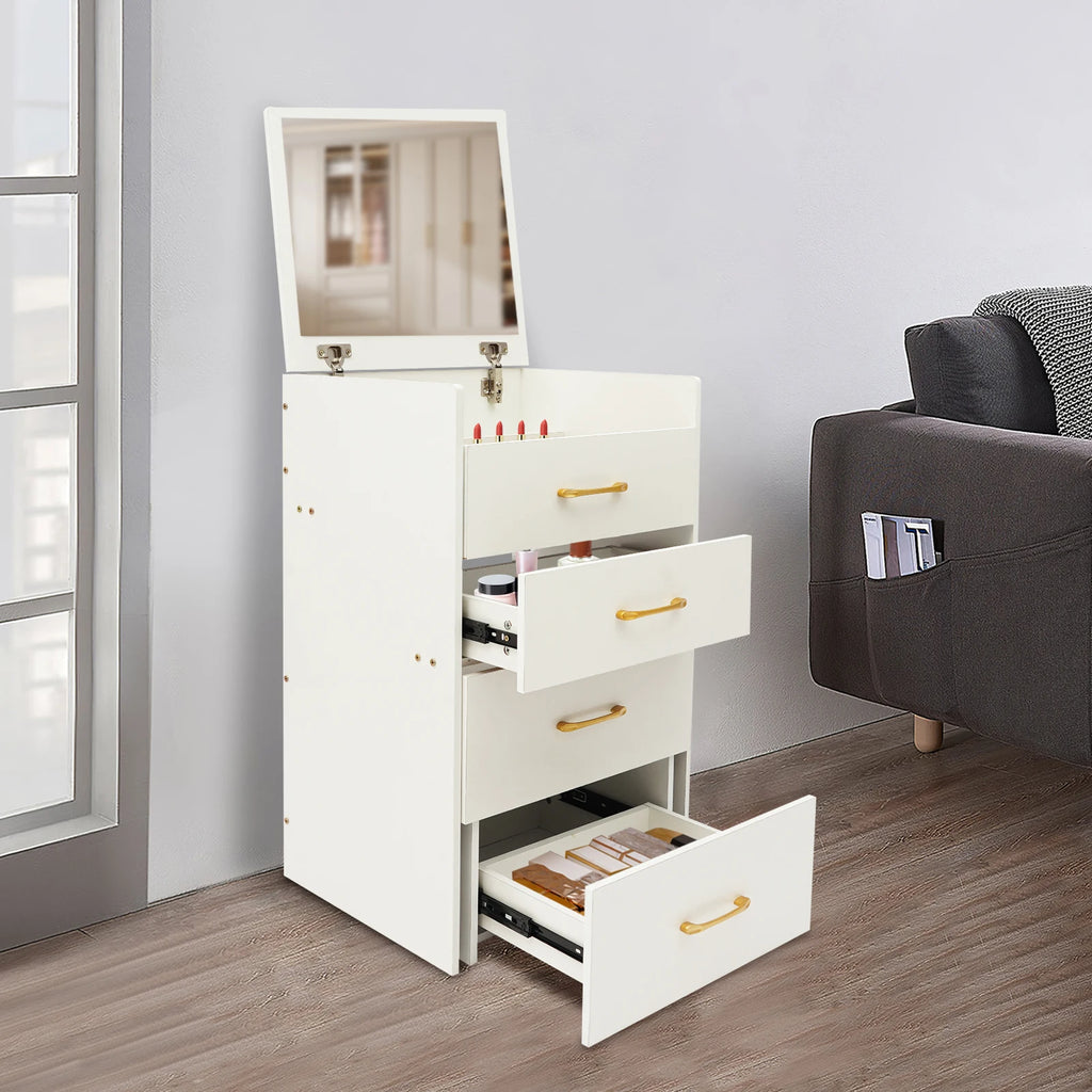 Black/White Makeup Desk with Mirror Compact Dressing Table 3-in-1 Design Small Make Up Table