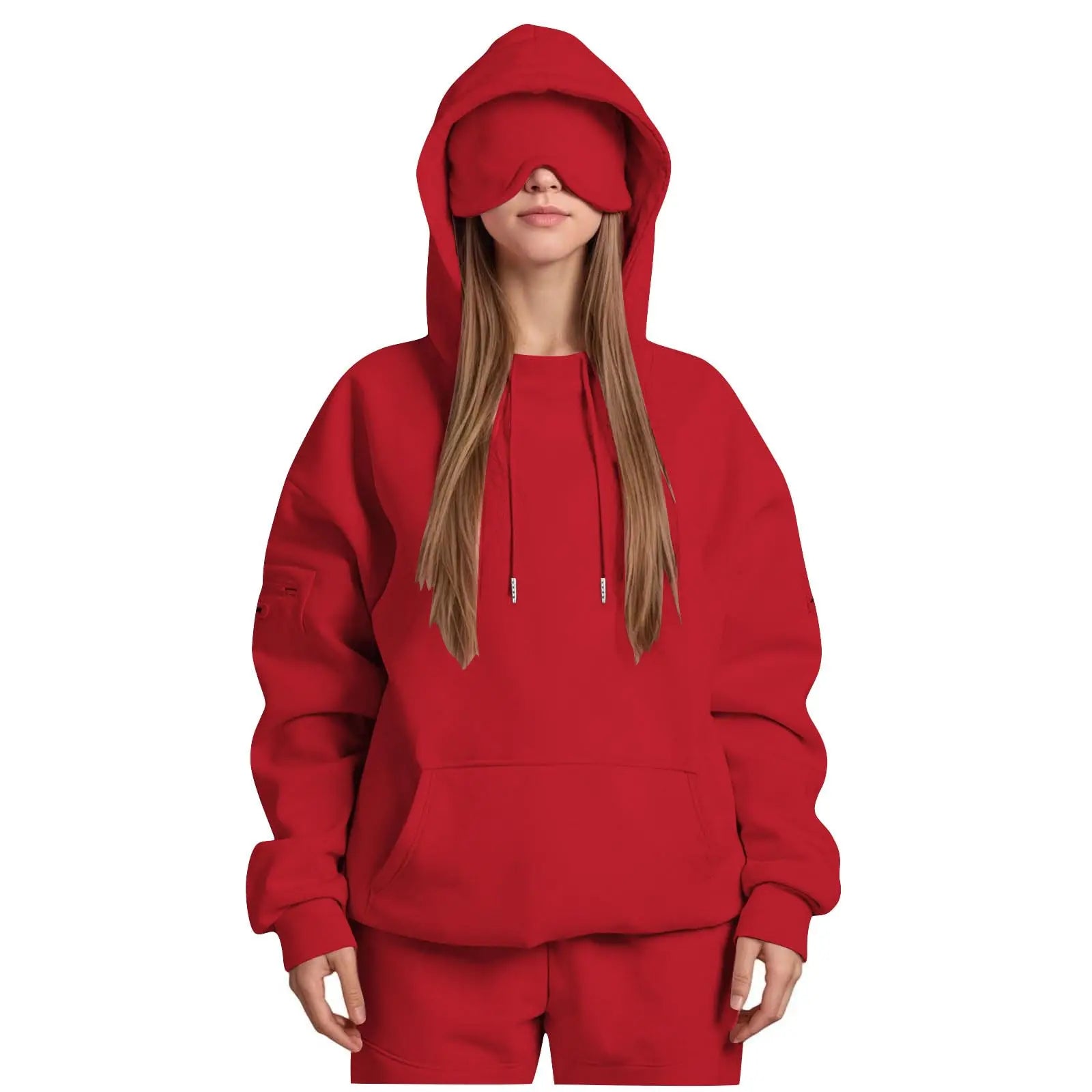 Unisex Hooded Sweatshirt With Built-In Eye Mask Casual Long Sleeved Solid Color Sports Pullover Loose Fit Sweatshirt 2025