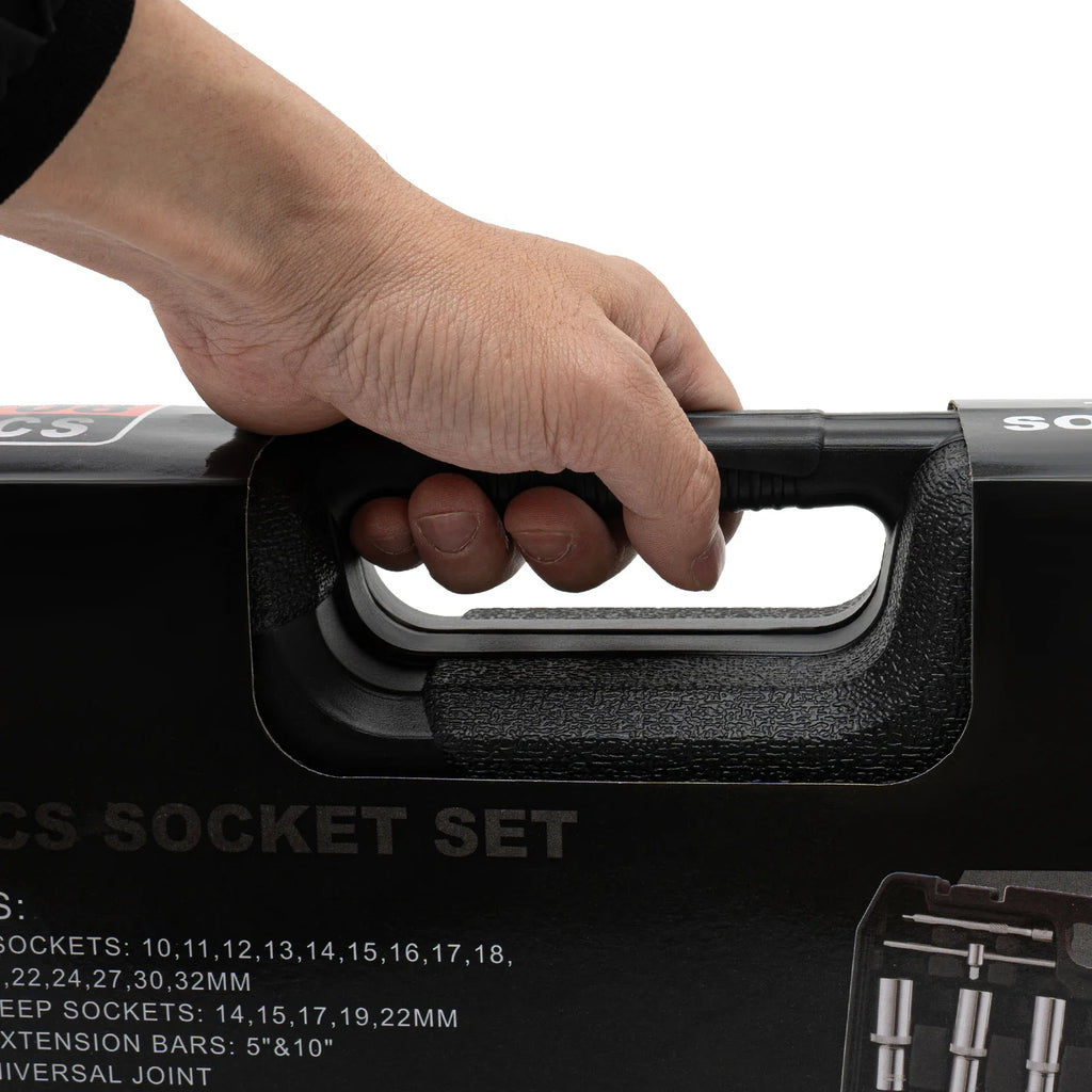 108 Piece Ratchet Wrench Mechanics Tools Set Metric 1/4 And 1/2 Drive Socket Carbon And #45 Steel, PP Kit