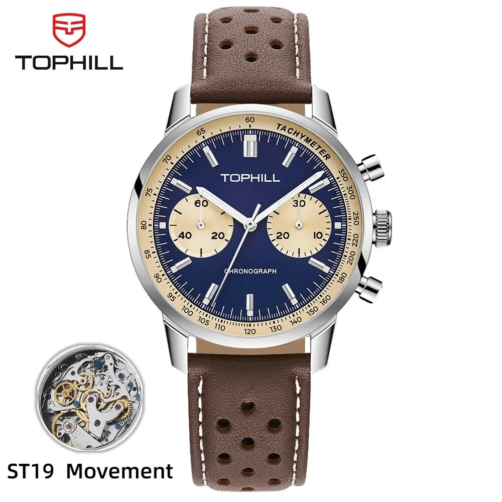 TOPHILL Chronograph Watch Racing Watch Seagull 1963 Watch ST19 Movement Sapphire Crystal  Military Limited