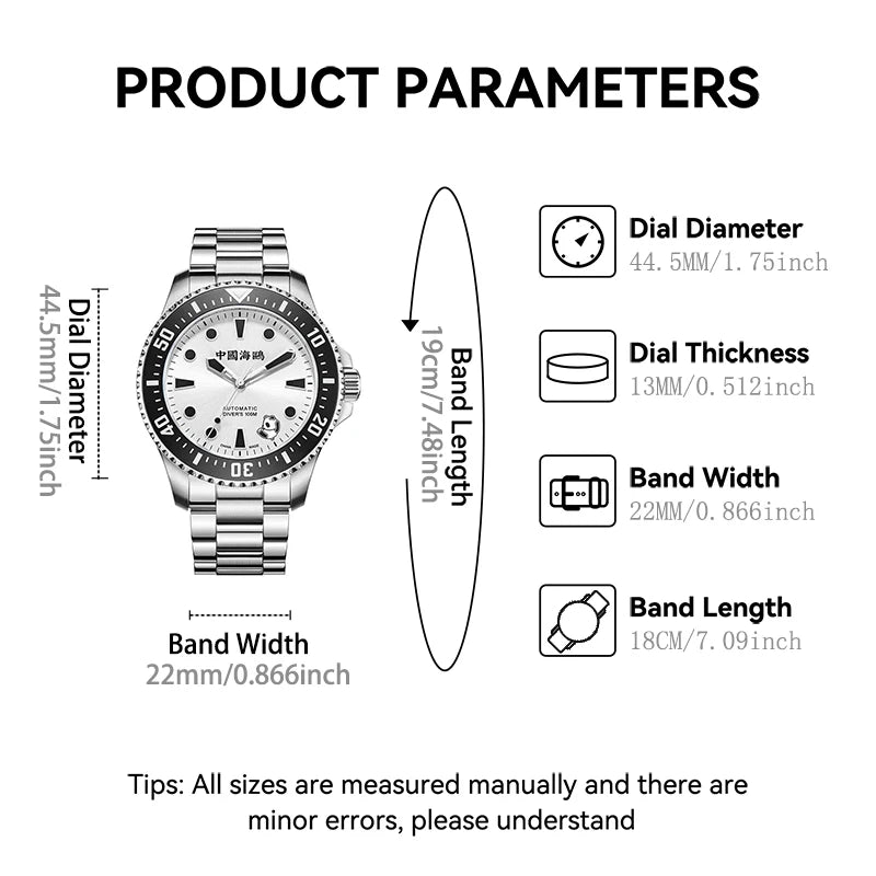 2025 Seagull Men's Watch Rolling Panda Design 100M Diving Watches Automatic Mechanical Wristwatch Sapphire Crystal Luminous Ocea