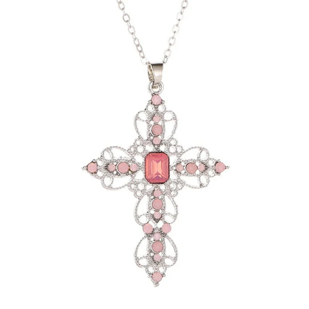 Gothic Big Zircon Cross Necklace Unisex Y2K Irregular Goth Large Cross Pendant Necklaces  for Men Women Couple Necklace Jewelry