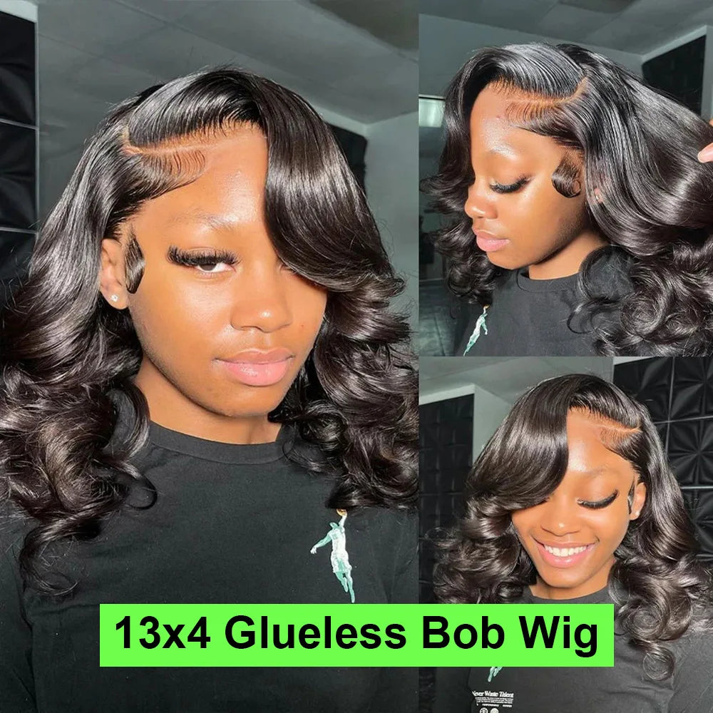 Pre Cut No Glue Glueless Wig Human Hair Ready to Wear Short Bob Wig Body Wave 13x4 Lace Frontal Wigs 100% Human Hair on Sale