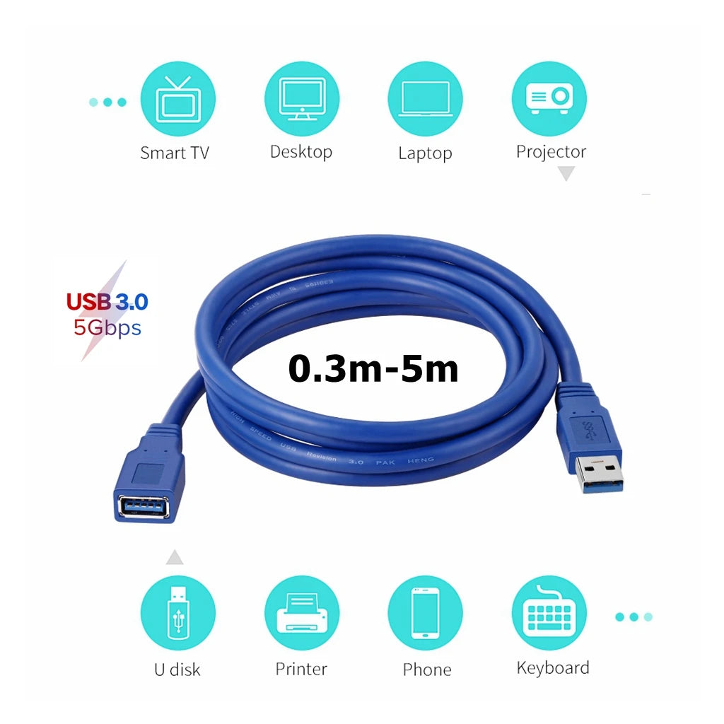 5M 3M 1M USB 3.0 A Male AM to USB3.0 A Female AF 5Gbps Extension Short Cable Cord for Laptop Mouse Keyboard Hard Disk Computer