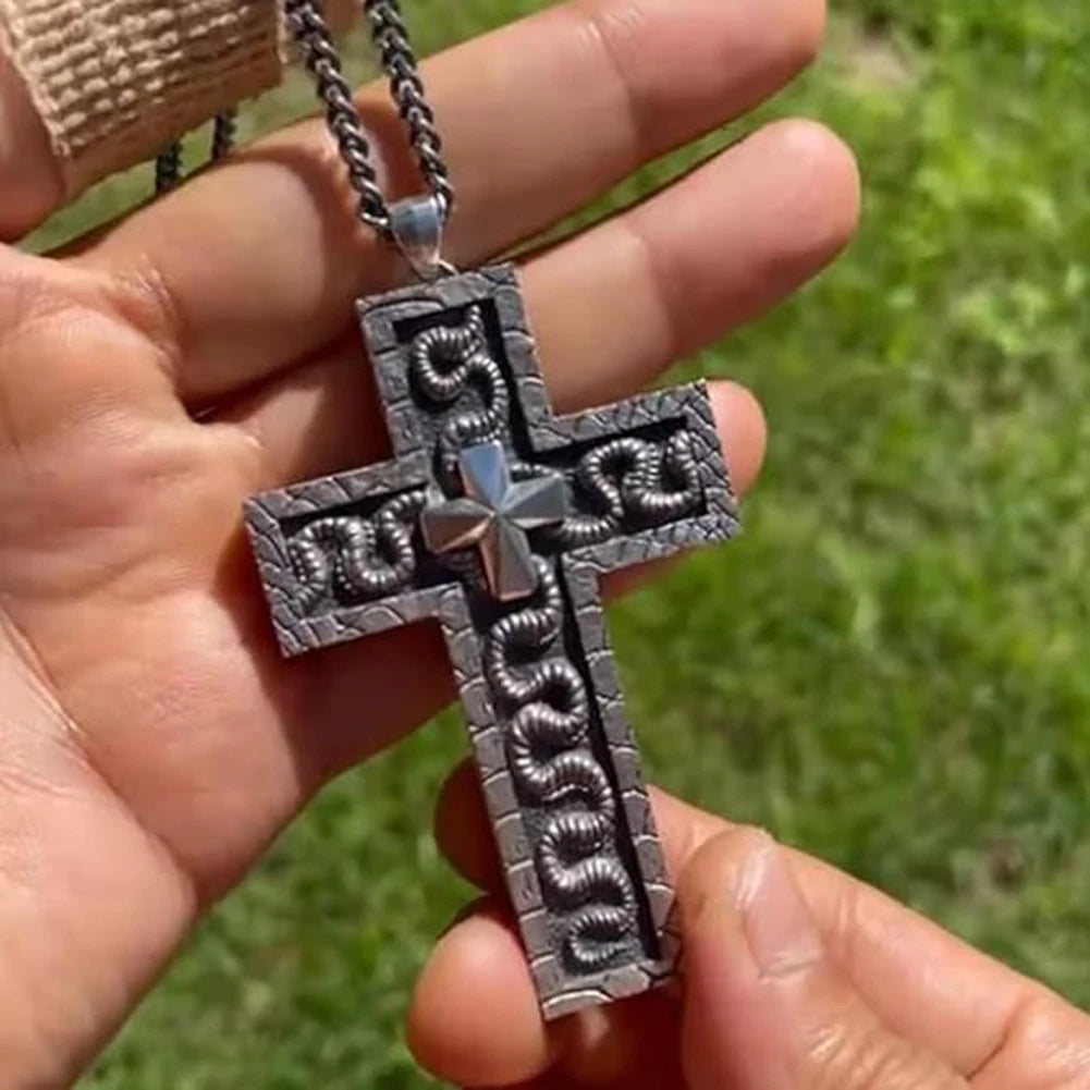 With Secret Compartment Cross Pendant Necklace Openable 3D Printed Chain Pendant Necklace Zinc Alloy Vintage Charm Jewelry Gift