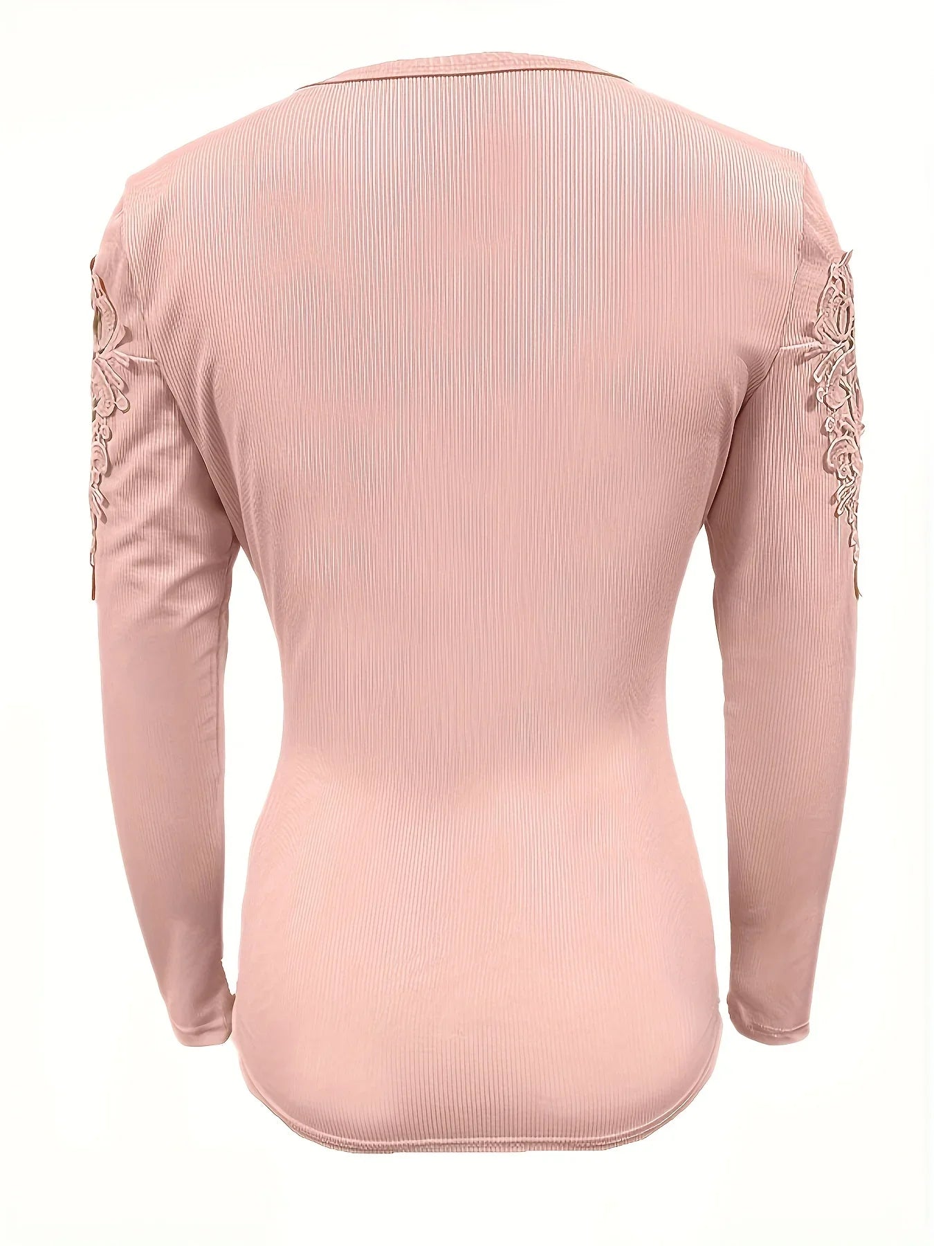 Sexy Slim Tops for Women Lace Sleeve Flower Button T Shirts Female Fall Bodycon Tee Clothes Pink Blouses Y2K Clothes