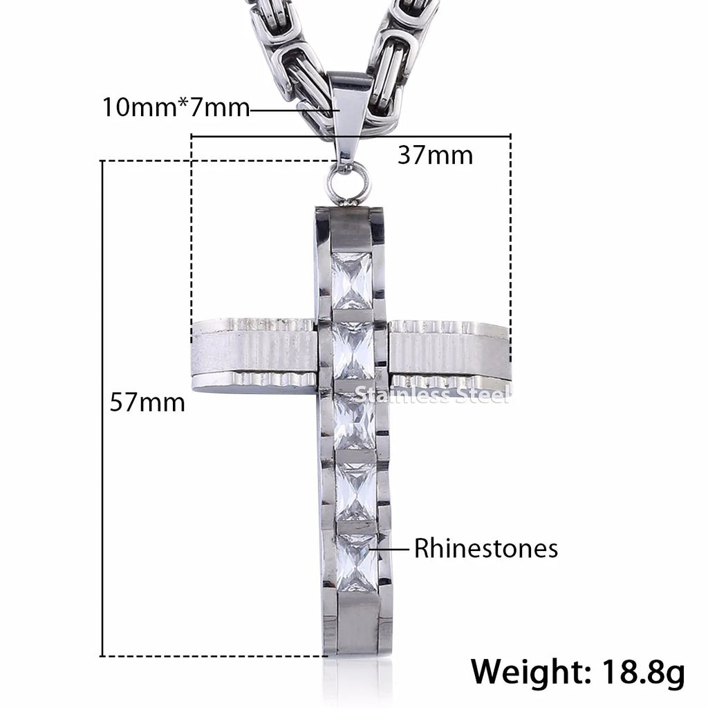 Cross Pendant Necklaces for Men Stainless Steel Byzantine Chain Gold Black Silver Color Mens Necklaces CZ Rhinestone DLKPM86