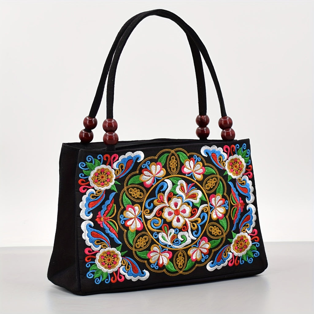 Embroidered Handbag, Double Zipper Bag, Women's Printed Handbag