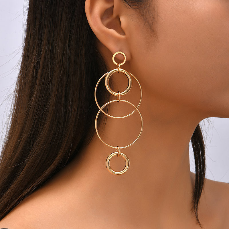Big Hoop Earrings Personality Temperament Long Geometric Round Earrings For Women & Girls