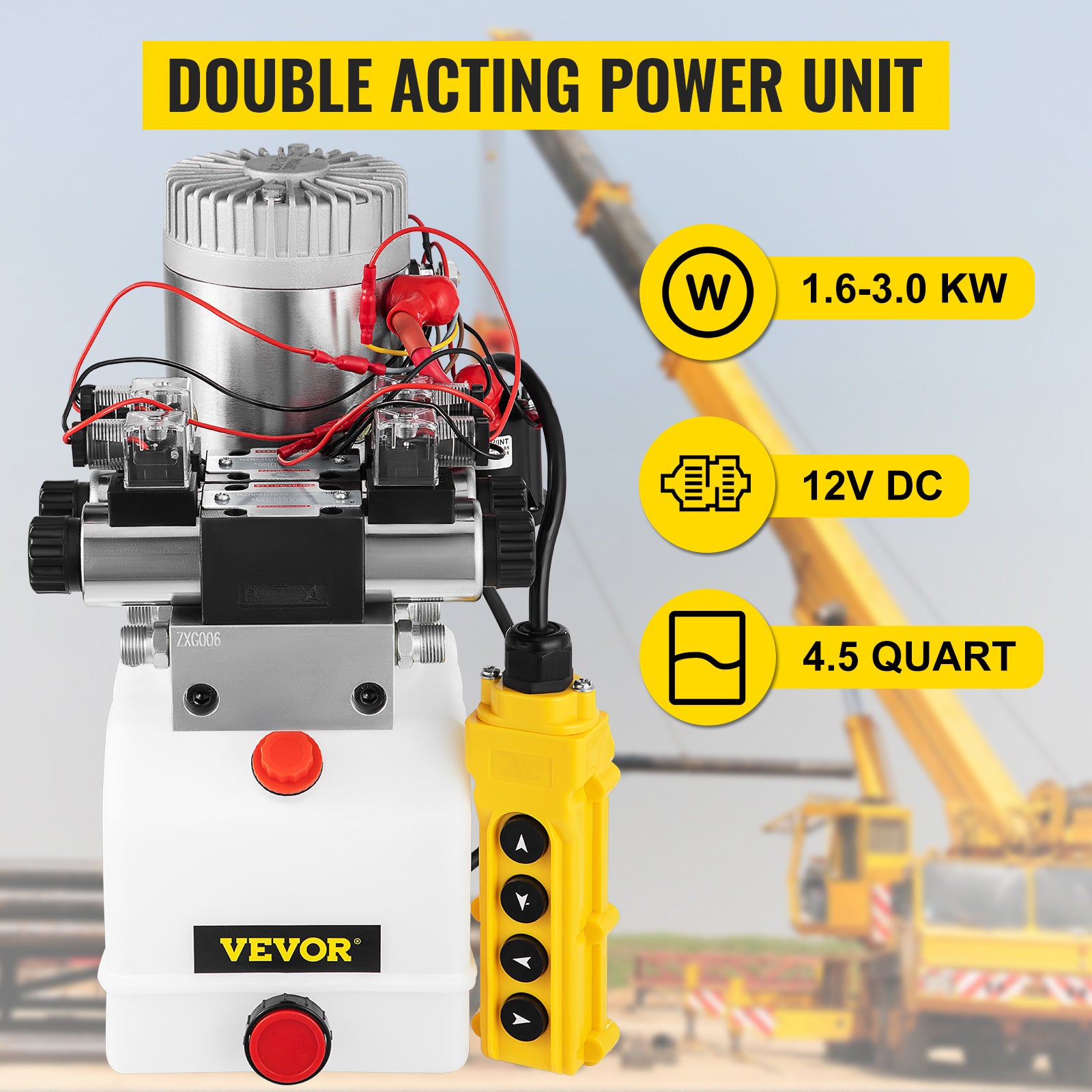 SucceBuy 12V DC Double Acting Solenoid Hydraulic Power Pack Car Jack With 4.5L Tank Reservoir Dump Trailer Electric Lifting Tool