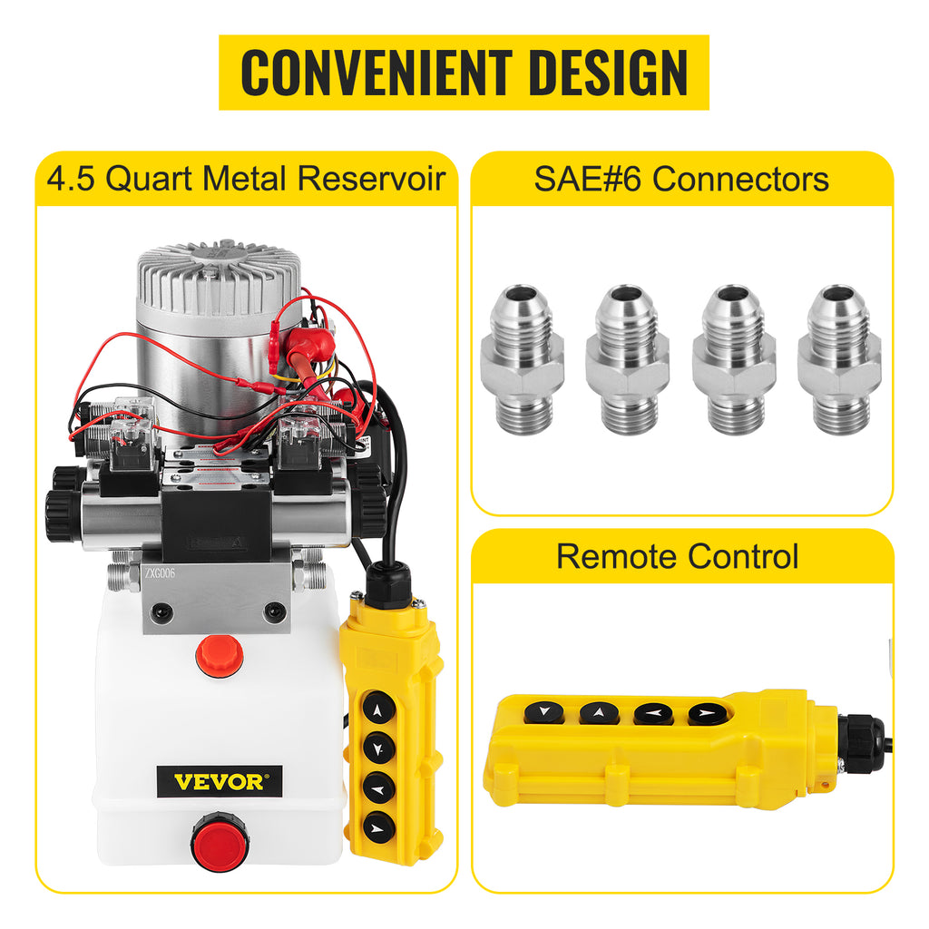 SucceBuy 12V DC Double Acting Solenoid Hydraulic Power Pack Car Jack With 4.5L Tank Reservoir Dump Trailer Electric Lifting Tool