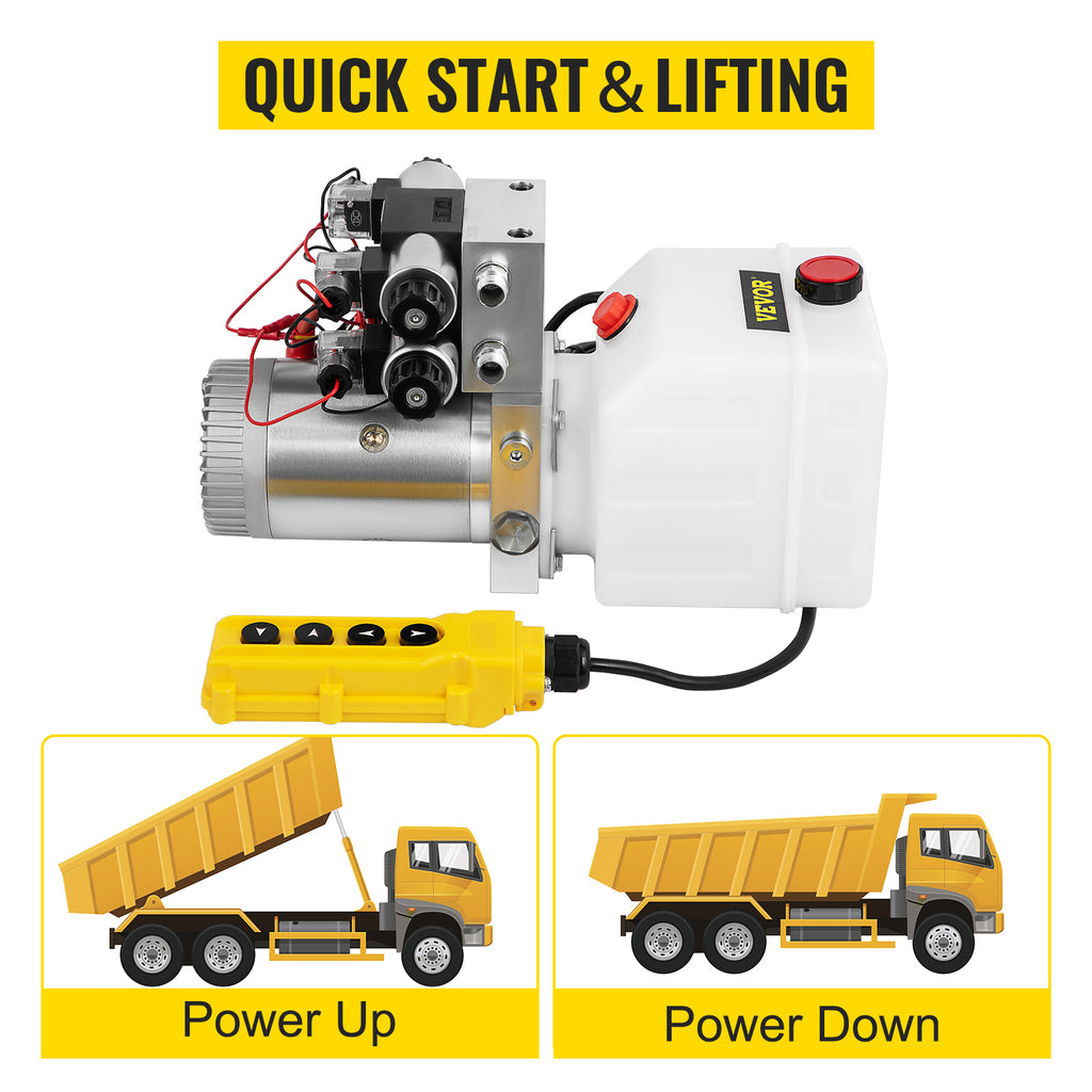 SucceBuy 12V DC Double Acting Solenoid Hydraulic Power Pack Car Jack With 4.5L Tank Reservoir Dump Trailer Electric Lifting Tool