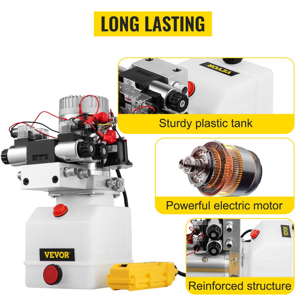 SucceBuy 12V DC Double Acting Solenoid Hydraulic Power Pack Car Jack With 4.5L Tank Reservoir Dump Trailer Electric Lifting Tool