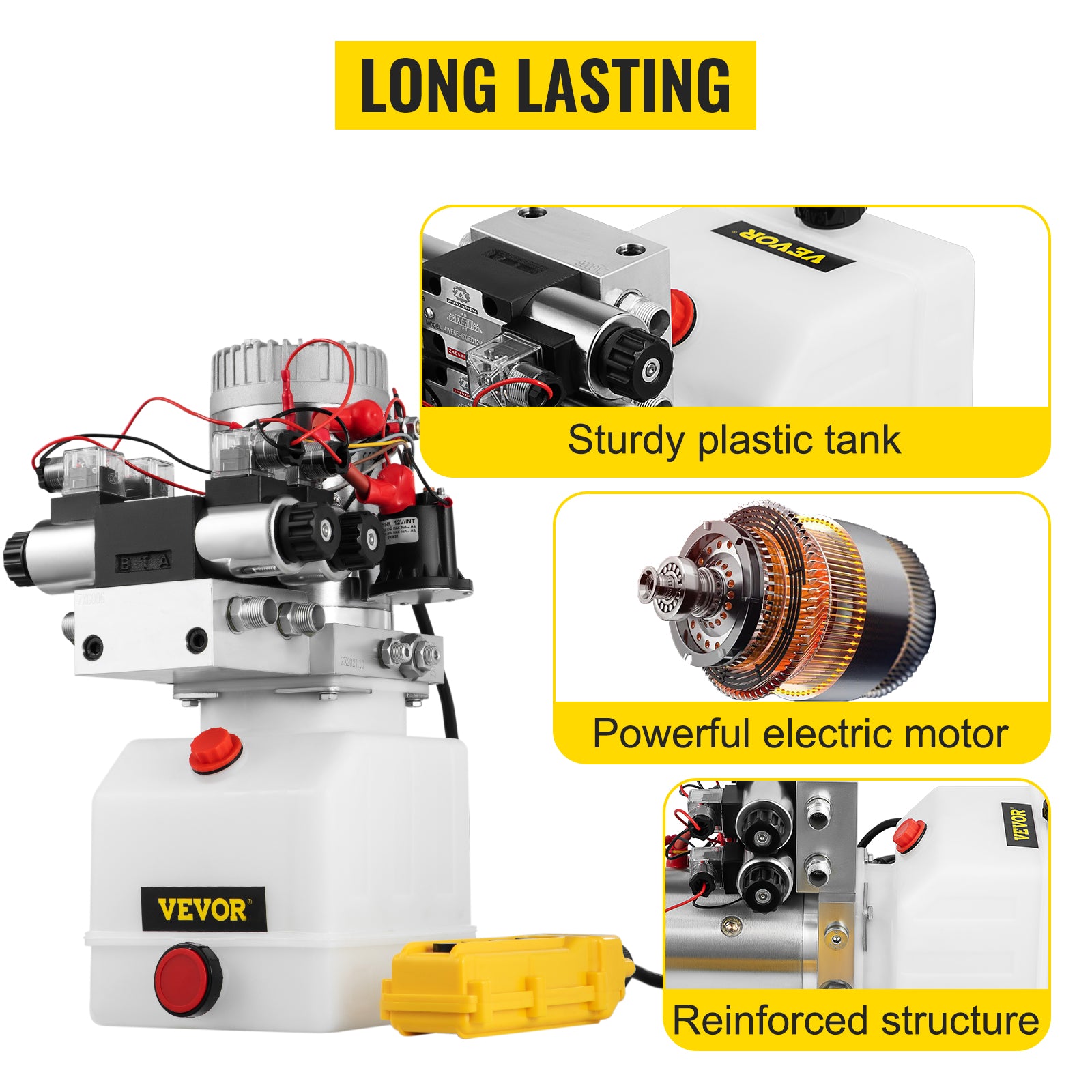 SucceBuy 12V DC Double Acting Solenoid Hydraulic Power Pack Car Jack With 4.5L Tank Reservoir Dump Trailer Electric Lifting Tool