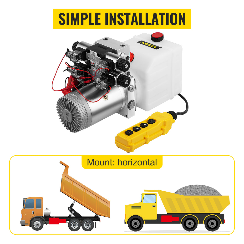 SucceBuy 12V DC Double Acting Solenoid Hydraulic Power Pack Car Jack With 4.5L Tank Reservoir Dump Trailer Electric Lifting Tool