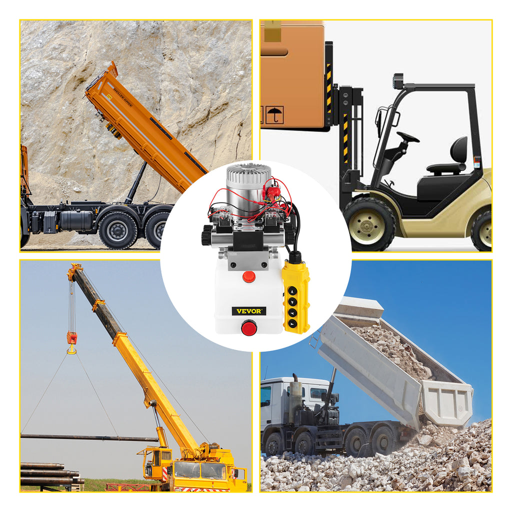 SucceBuy 12V DC Double Acting Solenoid Hydraulic Power Pack Car Jack With 4.5L Tank Reservoir Dump Trailer Electric Lifting Tool