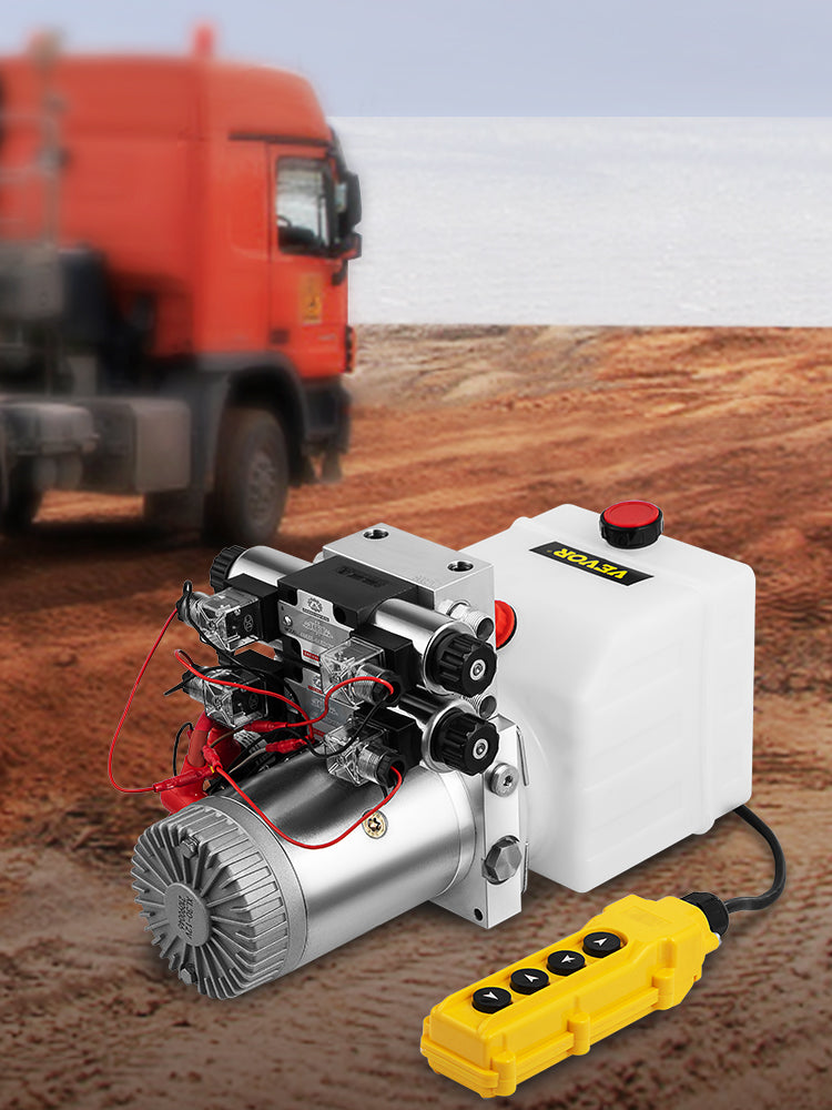 SucceBuy 12V DC Double Acting Solenoid Hydraulic Power Pack Car Jack With 4.5L Tank Reservoir Dump Trailer Electric Lifting Tool